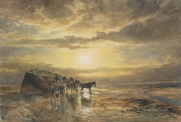 Samuel Rama Painting - Cargando las capturas en la costa de Berwick Paisaje de Samuel Bough